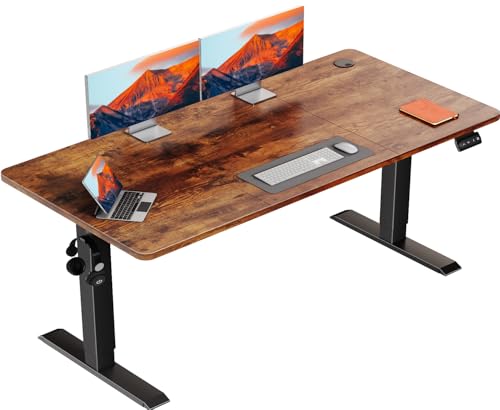 Flamaker Höhenverstellbarer Schreibtisch, Elektrischer Schreibtisch Höhenverstellbar für Steh-Sitz, Computertisch mit Memory-Funktion, Stabiler Tisch Standing Desk, Bürotisch,140 x 60 cm,Braun von Flamaker
