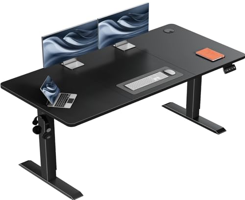 Flamaker Höhenverstellbarer Schreibtisch, Elektrischer Schreibtisch Höhenverstellbar für Steh-Sitz, Computertisch mit Memory-Funktion, Stabiler Tisch Standing Desk, Bürotisch,140 x 60 cm,Schwarz von Flamaker