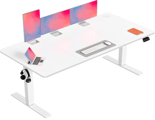 Flamaker Höhenverstellbarer Schreibtisch, Elektrischer Schreibtisch Höhenverstellbar für Steh-Sitz, Computertisch mit Memory-Funktion, Stabiler Tisch Standing Desk, Bürotisch,160 x 70 cm,Weißlich von Flamaker
