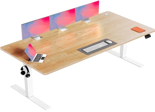 Flamaker Höhenverstellbarer Schreibtisch, Elektrischer Schreibtisch Höhenverstellbar für Steh-Sitz, Computertisch mit Memory-Funktion, Stabiler Tisch Standing Desk, Bürotisch,180 x 80 cm,Beige von Flamaker