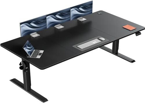 Flamaker Höhenverstellbarer Schreibtisch, Elektrischer Schreibtisch Höhenverstellbar für Steh-Sitz, Computertisch mit Memory-Funktion, Stabiler Tisch Standing Desk, Bürotisch,180 x 80 cm,Schwarz von Flamaker