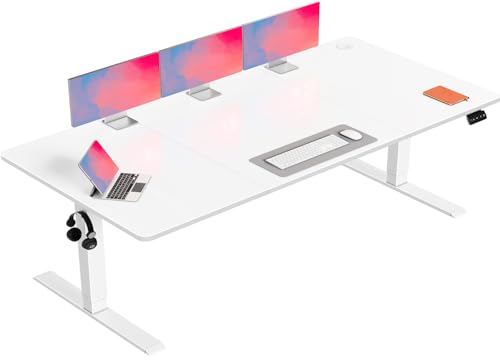 Flamaker Höhenverstellbarer Schreibtisch, Elektrischer Schreibtisch Höhenverstellbar für Steh-Sitz, Computertisch mit Memory-Funktion, Stabiler Tisch Standing Desk, Bürotisch,180 x 80 cm,Weißlich von Flamaker