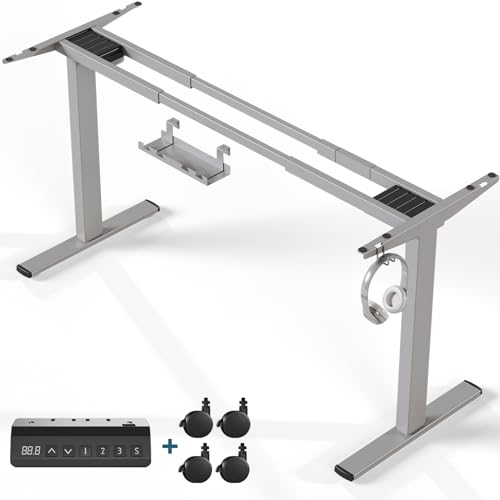 Flamaker Höhenverstellbarer Schreibtisch,Elektrischer Schreibtisch,Höhenverstellbarer Schreibtisch Gestell,Tischbeine Höhenverstellbar mit Zwei Motoren，Standing Desk（Grau） von Flamaker