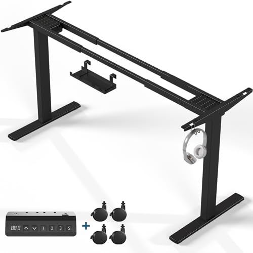 Flamaker Höhenverstellbarer Schreibtisch,Elektrischer Schreibtisch,Höhenverstellbarer Schreibtisch Gestell,Tischbeine Höhenverstellbar mit Zwei Motoren，Standing Desk（Schwarz） von Flamaker
