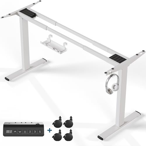 Flamaker Höhenverstellbarer Schreibtisch,Elektrischer Schreibtisch,Höhenverstellbarer Schreibtisch Gestell,Tischbeine Höhenverstellbar mit Zwei Motoren，Standing Desk（Weiß） von Flamaker