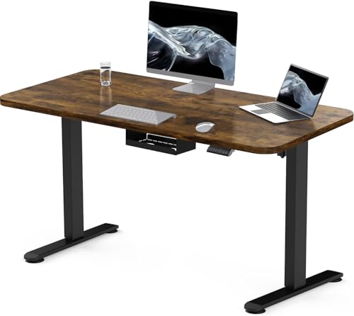Flamaker Höhenverstellbarer Schreibtisch 120 x 60 cm, Schreibtisch Höhenverstellbar Elektrisch mit Memory Funktion, Computertisch mit Kabelmanagement, Standing Desk, Stehpult, Bürotisch, Braun von Flamaker