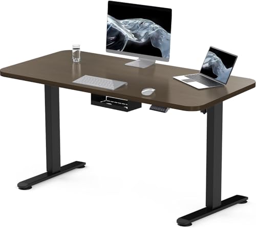 Flamaker Höhenverstellbarer Schreibtisch 120 x 60 cm, Schreibtisch Höhenverstellbar Elektrisch mit Memory Funktion, Computertisch mit Kabelmanagement, Standing Desk, Stehpult, Bürotisch, Nussbaum von Flamaker