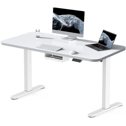 Flamaker Höhenverstellbarer Schreibtisch 120 x 60 cm, Schreibtisch Höhenverstellbar Elektrisch mit Memory Funktion, Computertisch mit Kabelmanagement, Standing Desk, Stehpult, Bürotisch Weiß von Flamaker