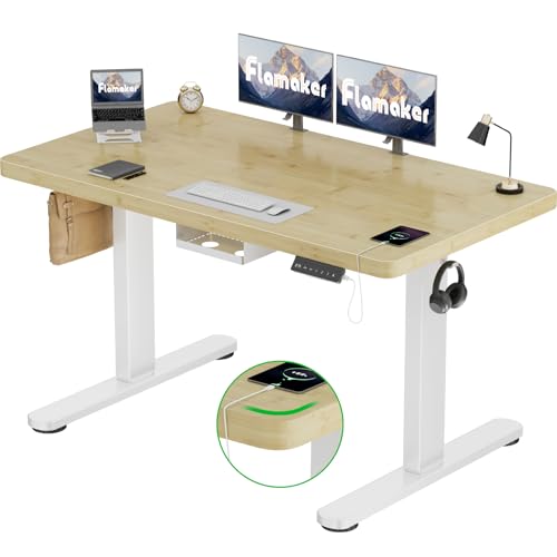 Flamaker Höhenverstellbarer Schreibtisch 120x60 cm,25MM Ganze Tischplatte mit Bürstenloser Motor,Stabiler Ergonomischer Steh Schreibtisch elektrisch höhenverstellbar mit Kabel Management Tray von Flamaker