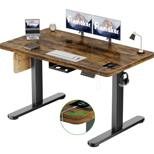 Flamaker Höhenverstellbarer Schreibtisch 120x60 cm,25MM Ganze Tischplatte mit Bürstenloser Motor,Stabiler Ergonomischer Steh Schreibtisch elektrisch höhenverstellbar mit Kabel Management Tray von Flamaker