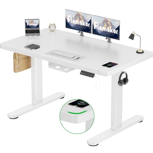 Flamaker Höhenverstellbarer Schreibtisch 120x60 cm,25MM Ganze Tischplatte mit Bürstenloser Motor,Stabiler Ergonomischer Steh Schreibtisch elektrisch höhenverstellbar mit Kabel Management Tray von Flamaker