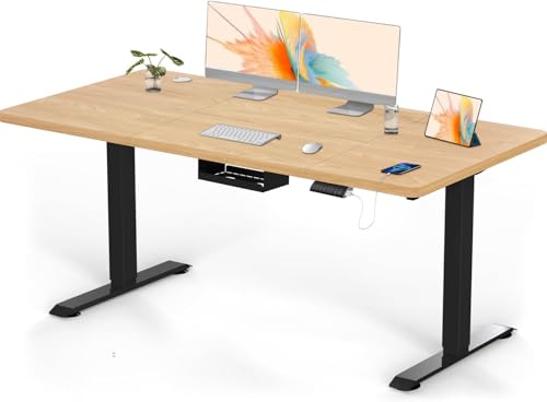 Flamaker Höhenverstellbarer Schreibtisch 140 x 70 cm, Schreibtisch Höhenverstellbar Elektrisch mit Memory Funktion, Computertisch mit Kabelmanagement, Standing Desk, Stehpult, Bürotisch, Beige von Flamaker