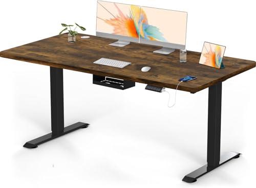 Flamaker Höhenverstellbarer Schreibtisch 140 x 70 cm, Schreibtisch Höhenverstellbar Elektrisch mit Memory Funktion, Computertisch mit Kabelmanagement, Standing Desk, Stehpult, Bürotisch, Braun von Flamaker