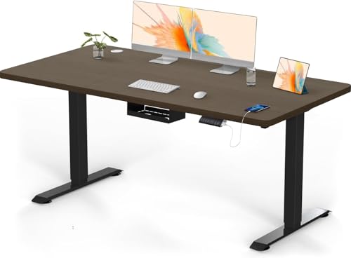 Flamaker Höhenverstellbarer Schreibtisch 140 x 70 cm, Schreibtisch Höhenverstellbar Elektrisch mit Memory Funktion, Computertisch mit Kabelmanagement, Standing Desk, Stehpult, Bürotisch, Nussbaum von Flamaker