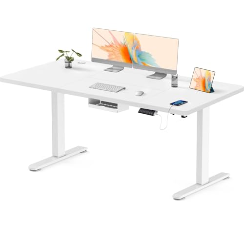 Flamaker Höhenverstellbarer Schreibtisch 140 x 70 cm, Schreibtisch Höhenverstellbar Elektrisch mit Memory Funktion, Computertisch mit Kabelmanagement, Standing Desk, Stehpult, Bürotisch, Weiß von Flamaker