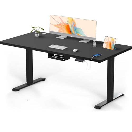 Flamaker Höhenverstellbarer Schreibtisch 140 x 70 cm, Schreibtisch Höhenverstellbar Elektrisch mit Memory Funktion, Computertisch mit Kabelmanagement, Standing Desk, Stehpult, Bürotisch, Schwarz von Flamaker