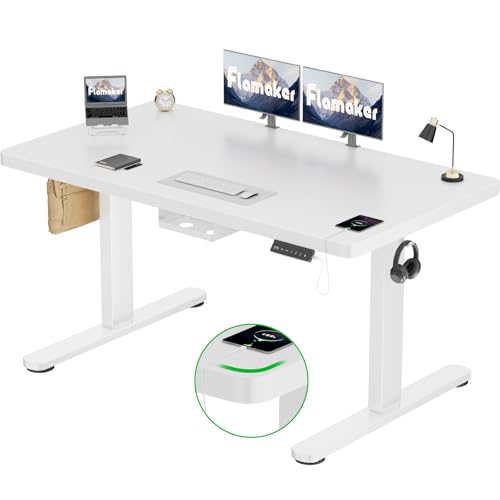 Flamaker Höhenverstellbarer Schreibtisch 140x70 cm,25MM Ganze Tischplatte mit Bürstenloser Motor,Stabiler Ergonomischer Steh Schreibtisch elektrisch höhenverstellbar mit Kabel Management Tray von Flamaker