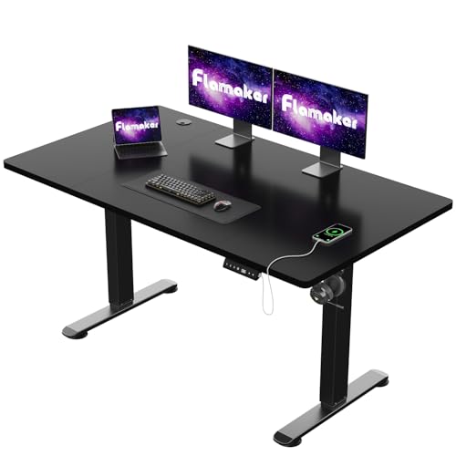 Flamaker Höhenverstellbarer Schreibtisch 140x80cm, 72-118cm Elektrischer Stehschreibtisch mit Kabelablage, Sitz-Steh-Gedächtnis-Bürotisch mit Kopfhörerhaken, Schwarz von Flamaker