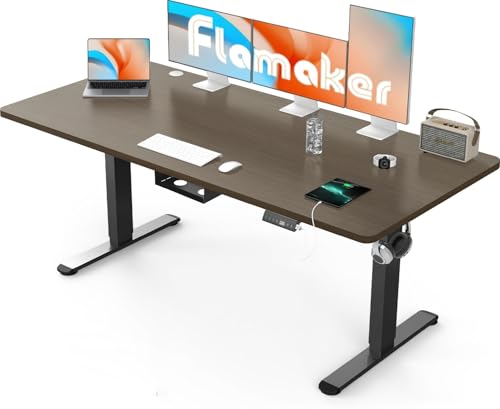 Flamaker Höhenverstellbarer Schreibtisch 160 x 80 cm, Schreibtisch Höhenverstellbar Elektrisch mit Memory Funktion, Computertisch mit Kabelmanagement, Standing Desk, Stehpult, Bürotisch, Nussbaum von Flamaker