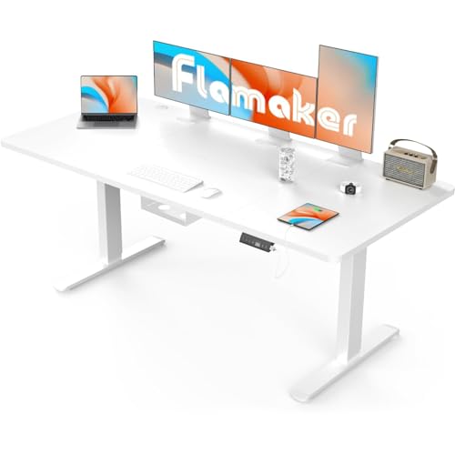 Flamaker Höhenverstellbarer Schreibtisch 160 x 80 cm, Schreibtisch Höhenverstellbar Elektrisch mit Memory Funktion, Computertisch mit Kabelmanagement, Standing Desk, Stehpult, Bürotisch, Weiß von Flamaker