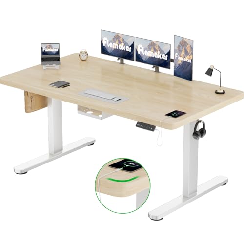 Flamaker Höhenverstellbarer Schreibtisch 160x80 cm,25MM Ganze Tischplatte mit Bürstenloser Motor,Stabiler Ergonomischer Steh Schreibtisch elektrisch höhenverstellbar mit Kabel Management Tray von Flamaker