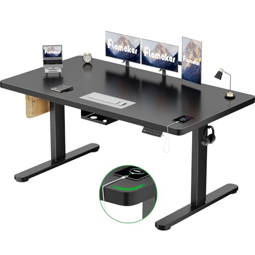 Flamaker Höhenverstellbarer Schreibtisch 160x80 cm,25MM Ganze Tischplatte mit Bürstenloser Motor,Stabiler Ergonomischer Steh Schreibtisch elektrisch höhenverstellbar mit Kabel Management Tray von Flamaker