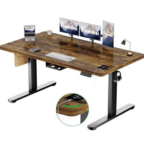 Flamaker Höhenverstellbarer Schreibtisch 160x80 cm,25MM Ganze Tischplatte mit Bürstenloser Motor,Stabiler Ergonomischer Steh Schreibtisch elektrisch höhenverstellbar mit Kabel Management Tray von Flamaker