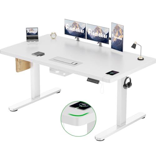 Flamaker Höhenverstellbarer Schreibtisch 160x80 cm,25MM Ganze Tischplatte mit Bürstenloser Motor,Stabiler Ergonomischer Steh Schreibtisch elektrisch höhenverstellbar mit Kabel Management Tray von Flamaker