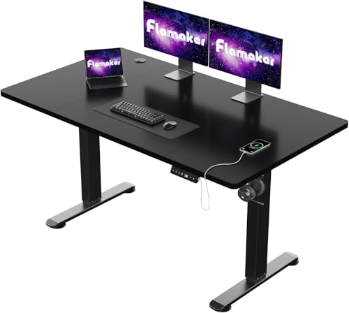 Flamaker Höhenverstellbarer Schreibtisch 160x80cm,72-118cm Elektrischer Stehschreibtisch mit Kabelablage, Sitz-Steh-Gedächtnis-Bürotisch mit Kopfhörerhaken, Schwarz von Flamaker