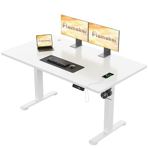 Flamaker Höhenverstellbarer Schreibtisch 160x80cm,72-118cm Elektrischer Stehschreibtisch mit Kabelablage, Sitz-Steh-Gedächtnis-Bürotisch mit Kopfhörerhaken, Weiß von Flamaker