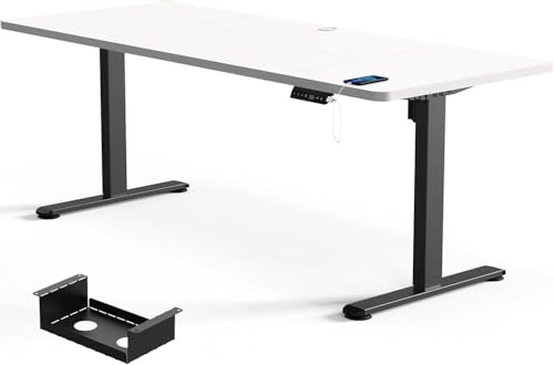 Flamaker Höhenverstellbarer Schreibtisch 180 x 80 cm, Schreibtisch Höhenverstellbar Elektrisch mit Memory Funktion, Computertisch mit Kabelmanagement, Standing Desk, Stehpult, Bürotisch, Weiß von Flamaker