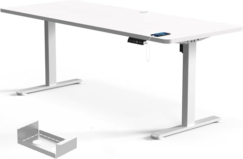 Flamaker Höhenverstellbarer Schreibtisch 180 x 80 cm, Schreibtisch Höhenverstellbar Elektrisch mit Memory Funktion, Computertisch mit Kabelmanagement, Standing Desk, Stehpult, Bürotisch, Weiß von Flamaker
