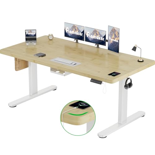 Flamaker Höhenverstellbarer Schreibtisch 180x80 cm,25MM Ganze Tischplatte mit Bürstenloser Motor,Stabiler Ergonomischer Steh Schreibtisch elektrisch höhenverstellbar mit Kabel Management Tray von Flamaker