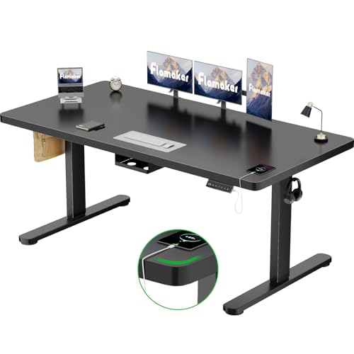 Flamaker Höhenverstellbarer Schreibtisch 180x80 cm,25MM Ganze Tischplatte mit Bürstenloser Motor,Stabiler Ergonomischer Steh Schreibtisch elektrisch höhenverstellbar mit Kabel Management Tray von Flamaker