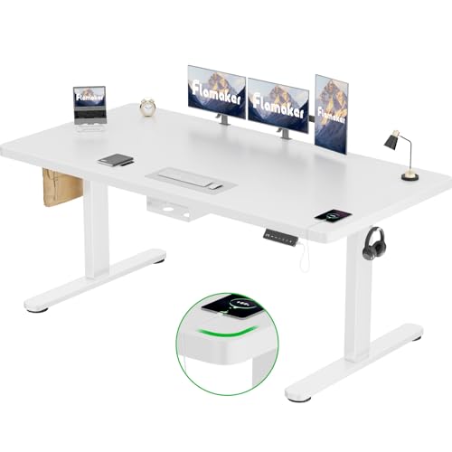 Flamaker Höhenverstellbarer Schreibtisch 180x80 cm,25MM Ganze Tischplatte mit Bürstenloser Motor,Stabiler Ergonomischer Steh Schreibtisch elektrisch höhenverstellbar mit Kabel Management Tray von Flamaker