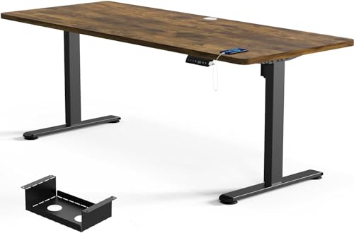 Flamaker Höhenverstellbarer Schreibtisch 200 x 80 cm, Schreibtisch Höhenverstellbar Elektrisch mit Memory Funktion, Computertisch mit Kabelmanagement, Standing Desk, Stehpult, Bürotisch, Braun von Flamaker