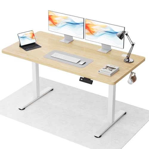 Flamaker Höhenverstellbarer Schreibtisch Ganze Tischplatte 100 x 60 cm Elektrischer Schreibtisch Höhenverstellbar für Steh-Sitz, Computertisch mit Memory-Funktion, Standing Desk,Beige von Flamaker