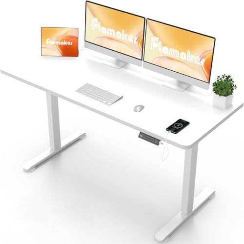 Flamaker Höhenverstellbarer Schreibtisch Ganze Tischplatte 110 x 53 cm Schreibtisch Höhenverstellbar Elektrisch mit Memory-Steuerung un Sitzende Erinnerung und USB-Aufladung (Weiß) von Flamaker
