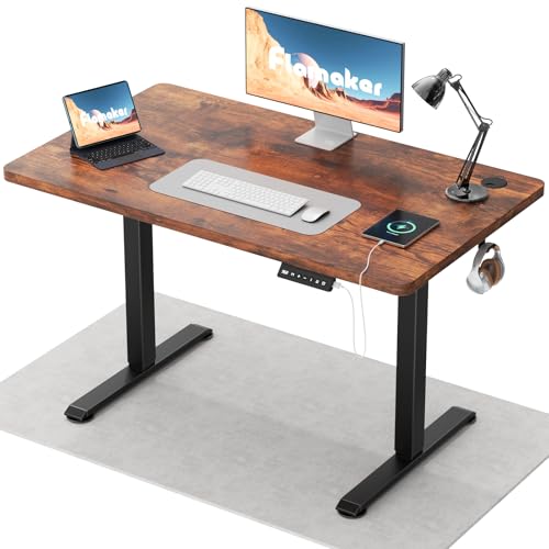 Flamaker Höhenverstellbarer Schreibtisch Ganze Tischplatte 110 x 53 cm Elektrischer Schreibtisch Höhenverstellbar für Steh-Sitz, Computertisch mit Memory-Funktion,Standing Desk,Vintagebraun von Flamaker