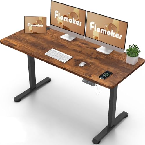 Flamaker Höhenverstellbarer Schreibtisch Ganze Tischplatte 160 x 60 cm Schreibtisch Höhenverstellbar Elektrisch mit Memory-Steuerung un Sitzende Erinnerung und USB-Aufladung (Vintage Braun) von Flamaker