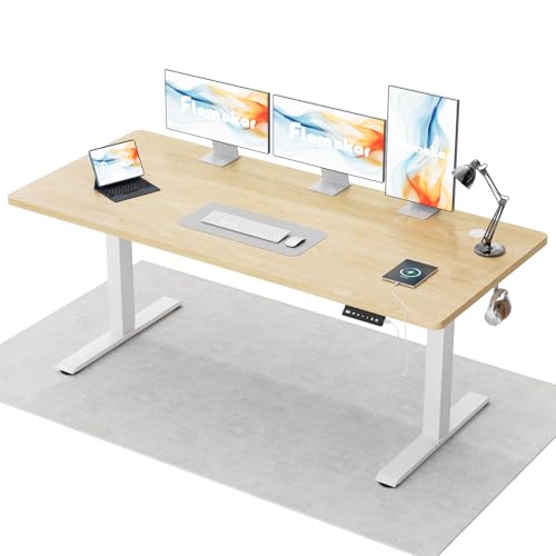 Flamaker Höhenverstellbarer Schreibtisch Ganze Tischplatte 160 x 60 cm Elektrischer Schreibtisch Höhenverstellbar für Steh-Sitz, Computertisch mit Memory-Funktion,Standing Desk,Beige von Flamaker