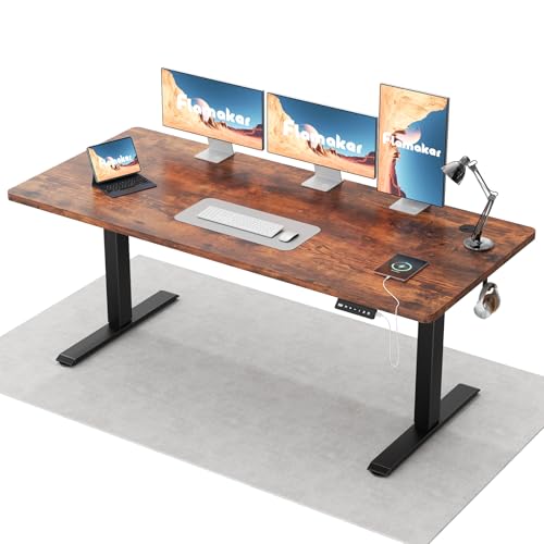 Flamaker Höhenverstellbarer Schreibtisch Ganze Tischplatte 160 x 60 cm Elektrischer Schreibtisch Höhenverstellbar für Steh-Sitz, Computertisch mit Memory-Funktion,Standing Desk,Vintagebraun von Flamaker
