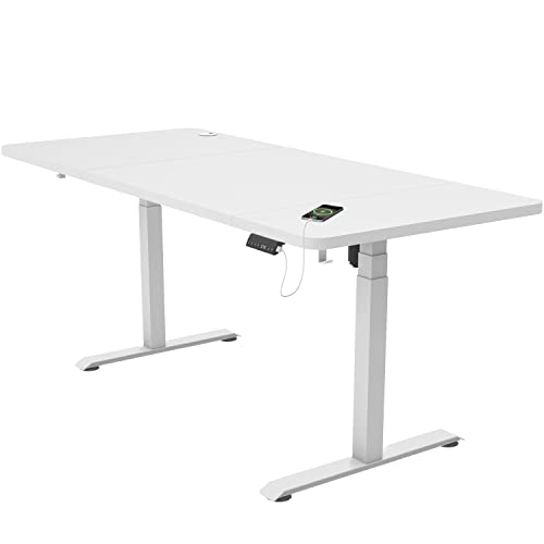 Flamaker 3-Fach Schreibtisch Höhenverstellbar Elektrisch 160 x 80 Höhenverstellbarer Schreibtisch Tischgestell 74-133cm mit Memory-Steuerung, USB-Buchse, Rollen, Häkche (Weiß) von Flamaker