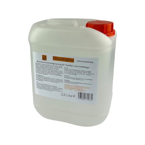 FlameFighter - 2,5 Liter Brandschutzimprägnierung für Textilien und Vorhänge - Brandschutzmittel - Brandausbreitungstest bestanden - Brandschutzklasse 1 - DIN 4102 B1 von FlameFighter
