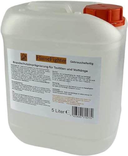 FlameFighter - 5 Liter Brandschutzimprägnierung für Textilien und Vorhänge - Brandschutzmittel - Brandausbreitungstest bestanden - Brandschutzklasse 1 - DIN 4102 B1 FlameFighter - 5 Liter Brandschutzimprägnierung für Textilien und Vorhänge - Brandschutzmittel - Brandausbreitungstest bestanden - Brandschutzklasse 1 - DIN 4102 B1 von Handelsonderneming Eutraco