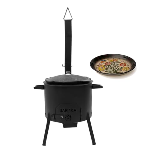 FlameFusion Utschak Universell XL inkl. Adapter & Aschebehälter Feuerofen | Uchag mit 16 Liter Kazan inkl. Lagan Rishtan 40 cm Blumenmuster von FlameFusion