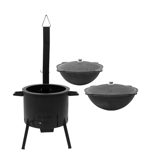 FlameFusion Utschak Universell XL inkl. Adapter & Aschebehälter Feuerofen | Uchag mit 16 & 22 Liter Kazan Outdoorküche von FlameFusion
