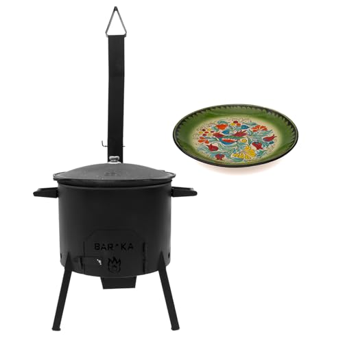 FlameFusion Utschak Universell XL inkl. Adapter & Aschebehälter Feuerofen | Uchag mit 22 Liter Kazan inkl. Lagan Rishtan 42 cm Blumenmuster mit Vogel von FlameFusion