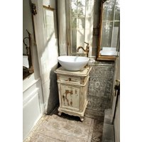 Antiker Badschrank Vintage Gäste Waschtisch Gästebad Unterschrank Landhausstil Badmöbel Shabby Chic Aufsatzwaschbecken Nostalgie von FlamedinteriorMunich