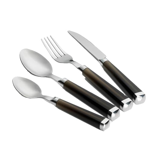 FLAMEFIELD Cutlery Set, Schwarz 16-teiliges – robuster Edelstahl, elegantes Essen im Freien, schlankes, leichtes Design, perfekt für Camping und Picknicks, elegantes schwarzes Finish für Stilliebhaber von Flamefield